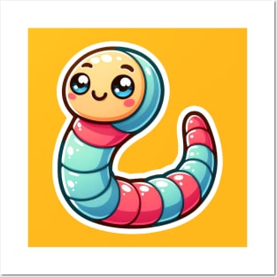 Kawaii Worm Critter Cove Cute Animal A Splash of Forest Frolics and Underwater Whimsy! Posters and Art